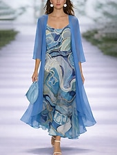 preiswerte Kunst &amp; Design Kleid-Damen Midikleid A Linie Kleid Urlaub Lässig Boho Normale Passform Ombre Grafik Dreiviertelarm V Ausschnitt Blau Hellrosa Rosa Leicht Blau Sommer Frühling Herbst Winter