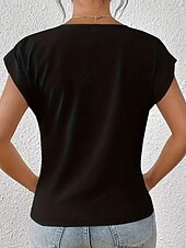 Χαμηλού Κόστους Βασικά Ψεύτικα Πουκάμισα-Γυναικεία Μπλουζάκι Συμπαγές Χρώμα Κλασσικό Καθημερινό Κοντομάνικο Λαιμόκοψη V Κανονικά μπλουζάκια Καθημερινά Εξόδου Σαββατοκύριακο Μαύρο Λευκό Ανθισμένο Ροζ Κρασί Βαθυγάλαζο Καλοκαίρι Άνοιξη