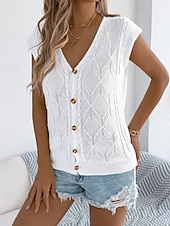 baratos Blusas Simples-Mulheres Tops de verão Blusa Patchwork Botões Tecido à moda Clássico Moderno Manga Curta Decote V Tops regulares Diário Feriado Para Noite Preto Branco Marron Cáqui Verão Primavera