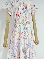 cheap Semi-formal / Cocktail-A-Line Ankle Length Tea Length Wedding Guest Dress Wedding Guest Dresses Elegant Daily Short Sleeve High Neck Garden Party Wedding Cowl Back with Floral Print Print