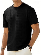 cheap Basic T shirts-Men's T Shirt Tee Top Short Sleeves Crew Neck Summer Solid Color Textured Fashion Designer Basic Jacquard Vacation Casual Daily White Top Tee for Men
