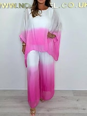 abordables Ensembles chemisiers pour femmes-Femmes Ensembles de Pantalons Haut boléro manche longue Col ras du cou A Ombre Mode Streetwear Quotidien Extérieur Vacances Rose Claire Bleu Ciel Marron Été Coupe Ample