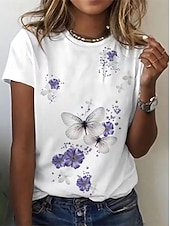 Недорогие Животные пьют-Жен. Футболка С принтом Графика Животное Винтаж Стиль Классика С короткими рукавами Вырез под горло Круглый вырез Обычные топы Повседневные выходные Белый Хаки Бежевый Лето Весна Осень Зима