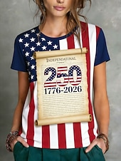  Giorno dell'Indipendenza Americana Per donna Maglietta Stampato Grafico Bandiera Elegante Classico Casual Manica Corta Girocollo Top Regolari Quotidiano Sportivo Uscire Blu Estate Primavera