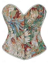 billiga Korsetter-Dam Shapewear Mode Retro Sexig Blommig Knappar Dagligen Semester Fest Ärmlös Över axeln Svart Rodnande Rosa Rubinrött Brun Grön Sommar Vår Höst Normal