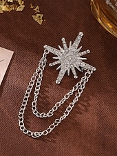 baratos Casamento ACC-Broche masculino em liga de ouro e prata com design elegante e vintage, com cristal em formato de estrela e corrente dupla. Ideal para noivos, casamentos, Dia dos Namorados, festas formais e eventos noturnos.