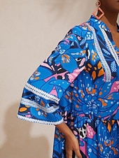 abordables Robes décontractées-robe longue en satin soyeux à pois azur abstraits