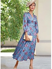 economico Lunghezza alla caviglia-Linea ad A Lunghezza al pavimento Vestito da Festa Abito da Cocktail Abito da invitata a nozze Abito da cerimonia per signora Manica Lunga Scollo a V Elegante Semplice Minimalista Formale Ospite di