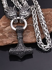 halpa Miesten korut-Miesten viikinkityylinen riipuskaulakoru, metalliseosta sudenpäällä ja Thorin vasaralla, ainutlaatuisia pohjoismaisia koruja arkeen ja juhlaan