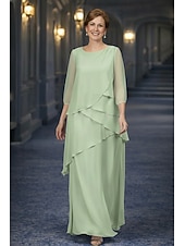 levne Délka podlahy-A-Linie Šaty Na zem Šaty pro svatební hosty Formální šaty Večerní šaty Šaty pro matku nevěsty 3/4 délka rukávu Kopeček Elegantní Jednoduchý Minimalistické Formální Šifón Přehozy přes ramena s Sklady