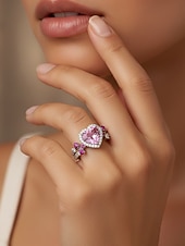 ieftine Ziua Îndrăgostiților-Inel de damă în formă de inimă cu piatră prețioasă roz – material din aliaj, pietre roz și transparente, design elegant – perfect pentru nunți și Ziua Îndrăgostiților