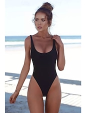 זול בגדי-ים שלמים-בגדי ריקוד נשים בגדי ים חתיכה אחת מותן גבוה בגד ים גזרה סקסית מרזה גבוה מותניים גב חשוף אלגנטית פעיל צבע אחיד צווארון U ללא שרוולים בגדי ים