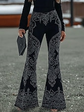 preiswerte Viking-Druck-Damen Bootcut Leggings Urlaub Vintage Ethno-Stil Volle Länge Hohe Taille Grafik Abstrakt 3D-Druck Komfort Schnelltrocknend Atmungsaktivität Dehnbar Täglich Heim Outdoor Schwarz Frühling Herbst