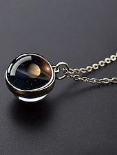billige Menns smykker-planetanhengskjede for menn, smykker i legering og glasskuppel, flere design med solsystemet, minimalistisk kosmisk stil for hverdagsbruk og gaveiding