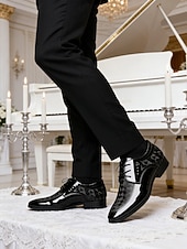 ieftine Pantofi derby-Pantofi Oxford bărbătești din piele lăcuită, alb-negru, cu model geometric - pantofi eleganți clasici pentru ocazii formale și nunți