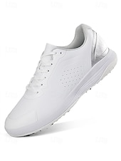 Недорогие Мужская обувь для гольфа-Белые мужские туфли для гольфа с амортизацией, легкие и дышащие, идеально подходят для игры в гольф и занятий спортом на открытом воздухе.