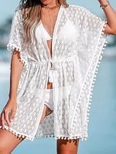cheap Beach Dresses-Women's Mini Dress White Dress Beach Dress Cover Up Elegant Vintage Fashion Batwing Sleeve Daily Outdoor Beach Loose Fit Plain Short Sleeve V Neck White Summer Spring