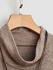 billiga midi svart klänning-Dam Midiklänning Svart klänning Vardagsklänning Elegant Mode Modern Utomhus Semester Utekväll Lös passning Slät Långärmad Hög krage Svart Kaki Vår Höst