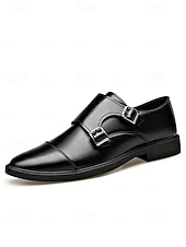 baratos Sapatos de monge-Sapatos masculinos pretos formais em couro sintético com fivela dupla e acabamento brilhante – calçado elegante e sofisticado para negócios, casamentos e ocasiões especiais.