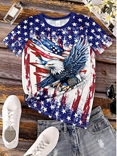  Dzień Niepodległości patriotyczne t-shirt dla kobiet vintage mody stylowe krótkie rękawy okrągły dekolt regularne bluzki codzienne weekendowy nadruk niebieski biały czerwony  niebieski lato wiosna