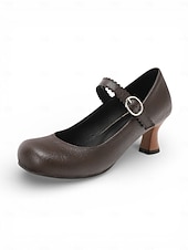 voordelige Mother of Bride/Groom-Women's White Mary Jane Wedding Shoes - Elegant Retro Mid-Heel Pumps with Scalloped Straps &amp; Comfortable Block Heel for Mother of the Bride, Indoor Church Ceremonies &amp; Formal Receptions
