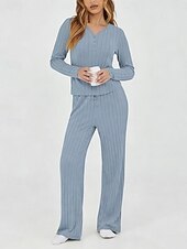 abordables Trajes de blusa para mujer-Mujer Conjuntos de dos piezas Conjuntos de pantalones Bolero Manga Larga Escote en Pico Color sólido Elegante Moda Ropa de calle Casual Diario Exterior Negro Vino Morado Primavera Ajuste regular