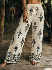 economico Pantaloni Boho-Per donna Gamba larga Pantaloni Vacanza Moda Boho Lunghezza intera Misura del girovita medio Grafico Geometrico Tasca Elastico in vita Stampato Comodo Traspirabilità Inelastico Quotidiano All'aperto