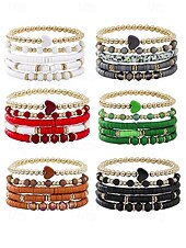 お買い得  レディースブレスレット-女性用ボヘミアンアクリルビーズブレスレットセット、ハートチャーム付きマルチカラーストレッチバングル、バレンタインデーのギフトや普段使いに最適な軽量重ね付け可能なブレスレット