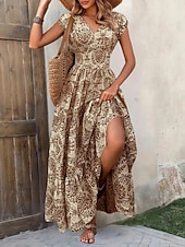 economico Abito Boho da Vacanza-Per donna Abito lungo maxi Abito Lungo Maxi Abito Abito da Spiaggia Abito Floreale Abito Boho Elegante Moda Moderno Quotidiano All'aperto Vacanza Vestibilità regolare Floreale Manica Corta Scollo a V