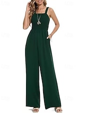 billige Jumpsuits-Dame Normal Kjeledresser Aktiv Helfarge Ermeløs Bred Bukseben Firkantet hals Lomme Daglig Feriereise Løstsittende Svart Vin Navyblå Sommer