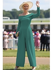 abordables Monos de mamá-Mono Hasta el Suelo Vestido Derby Vestido de Madrina Manga Larga Hombros Caídos Elegante El derby de Kentucky con Un Color