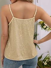 cheap Tank Tops &amp; Camis-Women's Blouse Sequin Tops Camisole Tank Top Sequins Patchwork Plain Vintage Stylish Sexy Sleeveless V Neck Regular Tops Daily Holiday Going out Black White Champagne Wine Apricot Summer Spring