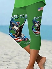 Недорогие День независимости Штаны-День независимости Америки юбилей патриотические женские капри леггинсы отпуск гавайские стильные капри средняя талия штаны графика национального флага комфортные эластичные отпуск официальные