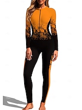 お買い得  ワンピースラッシュガード-女性用 レギュラー ラッシュガード フルボディラッシュガード ワンピースサーフィンスーツ 花 トロピカル風 カラーブロッキング ジッパーを閉める 内蔵ブラ付き フロントファスナー UVサンプロテクション フルカップ UPF50+ 長袖 フルボディー スイムウェア ボディスーツ サーフィン カヌー ビーチ 夏