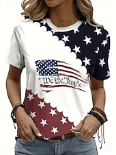  Dzień Niepodległości patriotyczne t-shirt dla kobiet vintage mody stylowe krótkie rękawy okrągły dekolt regularne bluzki codzienne weekendowy nadruk niebieski biały czerwony  niebieski lato wiosna