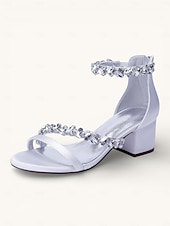 economico Damigella d&amp;#39;onore-scarpe con tacco color champagne per damigelle d'onore da donna – sandali da sposa con tacco a blocco e punta aperta, cinturini impreziositi da cristalli, eleganti scarpe da sposa per feste