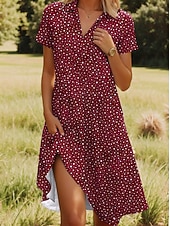 economico Abito a Strisce e Geometrico-Per donna Mini Abito Abito Estivo Vacanza Casual Boho Quotidiano Spiaggia Vestibilità regolare Floreale Grafico A Pois Manica Corta Bavero Blu Rosso Blu reale Marrone chiaro Estate Primavera