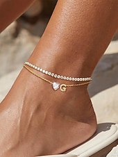 billige Valentinsdag-Ankelkjede med initialer til kvinner og hjerteformet cz-anheng, ankelkjede i legering med bokstaver, 26 alfabetalternativer, justerbar kjede, elegante minimalistiske smykker til valentinsdag og morsdagsgaver