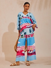 Недорогие женские брюки-летние шелковые атласные брюки Santorini с широкими штанинами