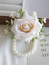 cheap Wedding Accessories-Women's Bridesmaid and Groomsman Corsage and Boutonniere Set, Available in Multiple Colors, Polyester Material, Perfect for Weddings and Parties