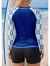 preiswerte Surfen Tankinis &amp; Bikinis-Damen Mittel Rash Guard Badeanzug Anti UV Shirt Tankini-Badeanzüge Geometrisch Farbblockierung 2 teilig Herausnehmbare Polsterung Boyleg UV-Sonnenschutz UPF50+ Elastisch Langarm Bademode Schutz gegen