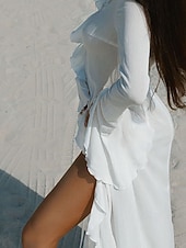 levne Plážové šaty-Dámské Plavky Přehozy Plavky Volány prázdniny Oblečení na pláž Bez vzoru Do V Dlouhý rukáv Plavky