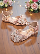 economico Bambini &amp; Ragazza dei Fiori-scarpe eleganti Mary Jane con strass scintillanti per bambini, dettaglio fiocco di cristalli, tomaia in tessuto glitterato e cinturino regolabile alla caviglia, elegante stile principessa per bambine,