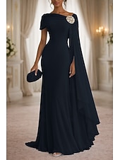 halpa Lattian pituus-A-linja Mekot Kokopitkä Häävieraspuku Muodollinen mekko Iltapuku Morsiammen äidin asu Hihaton Venekaula-aukko Tyylikäs Yksinkertainen Muodollinen Häävieras Hääjuhla Sifonki Shaalit kanssa Rypytetty