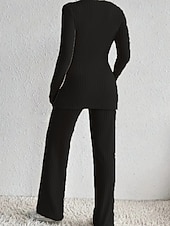 abordables Trajes de blusa para mujer-Mujer Blusa Conjuntos de pantalones parte superior del bolero Manga Larga Escote en Pico Color sólido Elegante Moda Ropa de calle Casual Diario Exterior Negro Caqui Azul claro Primavera Ajuste regular