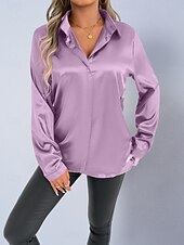 economico Bluse Semplici-Per donna Camicia Camicia in raso Camicia casual Blusa Bottoni Semplice Elegante Essenziale Classico Manica Lunga Colletto a Camicia Top Regolari Quotidiano Ferie Uscire Nero Bianco Rosso Blu Reale