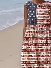  Ημέρα Ανεξαρτησίας Γυναικεία Μίντι φόρεμα Φόρεμα ριχτό Φόρεμα για τον ήλιο Καθημερινό φόρεμα Μοντέρνα Καθημερινά ΕΞΩΤΕΡΙΚΟΥ ΧΩΡΟΥ Διακοπές Κανονικό Σημαία Αμάνικο Στρογγυλή Ψηλή Λαιμόκοψη Ρουμπίνι