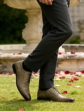 ieftine Pantofi Oxford-pantofi oxford din piele sintetică gri vintage pentru bărbați – pantofi de rochie formali cu șireturi, cu design cu vârf, pentru afaceri și ocazii speciale