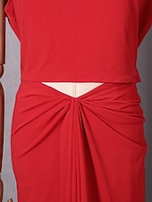abordables Semi-formal / Cóctel-Two Piece Sheath Column Floor Length Wedding Guest Dress Wedding Guest Dresses Elegant Daily Cap Sleeve Halter Neck Garden Party Wedding with Ruched