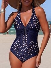 Χαμηλού Κόστους Ολόσωμα μαγιό-Γυναικεία Μαγιό Μπικίνι 2 κομμάτι Μαγιό Λεπτό Εξώπλατο Διακοπές Ρούχα παραλίας Γεωμετρικό Λαιμόκοψη V Αμάνικο Μαγιό